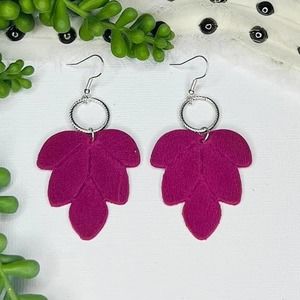 Berry Jewel Tone Genuine Leather Handmade Earrings